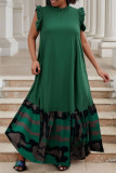 Blue Casual Daily Print Patchwork Half A Turtleneck Long Dresses