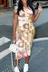 Multicolor Casual Floral Print Butterfly Contrast O Neck Printed Short Sleeve Dress