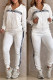 White Street Jacquard Letters Draw String Pocket Hooded Long Sleeve Two Pieces