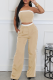 Khaki Casual Pocket Patchwork Contrast Strapless Sleeveless Two Pieces