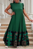 Blue Casual Daily Print Patchwork Half A Turtleneck Long Dresses