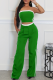 Green Casual Pocket Patchwork Contrast Strapless Sleeveless Two Pieces