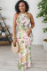 White Sexy Floral Print Contrast O Neck Printed Dresses