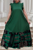 Blue Casual Daily Print Patchwork Half A Turtleneck Long Dresses