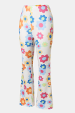 White Casual Print Patchwork Mid Waist Speaker Full Print Bottoms