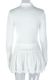 White Casual Solid Color Patchwork V Neck Long Sleeve Dresses