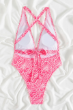 Pink Sexy Print Patchwork Ruched Swimwears