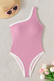 Pink Sexy Solid Color Patchwork Swimwears