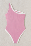 Pink Sexy Solid Color Patchwork Swimwears