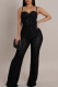 Black Sexy Solid Color Patchwork Spaghetti Strap Jumpsuits
