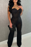 Black Sexy Solid Color Patchwork Spaghetti Strap Jumpsuits