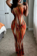 Brick Red Elegant Print Patchwork Strapless Dresses