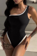 Black Sexy Solid Color Patchwork Swimwears