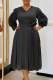 Black Elegant Solid Color Patchwork Ruched Flower Shape V Neck Long Dresses