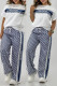 White Casual Jacquard Letters Draw String Pocket O Neck Short Sleeve Two Pieces
