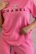 Pink Casual Letters Draw String Patchwork Pearls Decor O Neck Short Sleeve Two Pieces