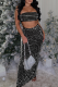 Black Sexy Solid Color Patchwork Slit Hot Drill Strapless Sleeveless Two Pieces