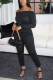Black Sweet Solid With Belt Bateau Neck Straight Jumpsuits