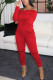 Red Sweet Solid With Belt Bateau Neck Straight Jumpsuits