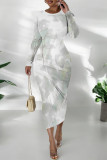 Grey Casual Colorblock National Totem Print Contrast O Neck Printed Dresses