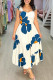 White Casual Daily Vacation Floral Print Hollow Out Backless Square Neck Long Dresses