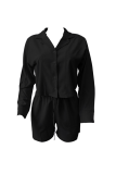 Purple Casual Solid Color Buckle Patchwork Turndown Collar Long Sleeve Two Pieces