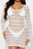 White Sexy Solid Color See-Through Swimsuit Three Piece Set