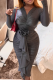Dark Gray Elegant Solid Color Patchwork Ruched Flower Shape V Neck Wrapped Skirt Dresses