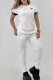 White Casual Letters Pocket Patchwork O Neck Short Sleeve Two Pieces
