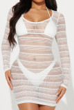 White Sexy Solid Color See-Through Swimsuit Three Piece Set