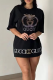 Black Casual Letters Embroidered Hot Drill O Neck Straight Dresses
