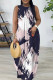 Blue Pink Casual Colorblock Print Gradient Pocket Contrast O Neck Printed Dresses
