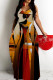 Earth Yellow Sexy Graffiti Print portrait Pocket Contrast U Neck Sling Dresses