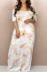 White Casual Geometric Print Flowers Contrast V Neck Printed Dresses