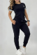 Black Casual Letters Pocket Patchwork O Neck Short Sleeve Two Pieces