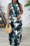 Pink Casual Colorblock Print Gradient Pocket Contrast O Neck Printed Dresses