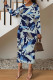 Blue Casual Colorblock National Totem Print Contrast O Neck Printed Dresses