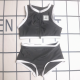 Black Sexy Letters Patchwork Zipper Swimwears