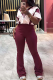 Burgundy Casual Patchwork Zipper Contrast Zipper Collar Short Sleeve Two Pieces