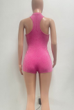 Blue Sexy Solid Color Patchwork Deep V Neck Skinny Rompers