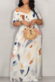 Light Green Casual Geometric Print Flowers Contrast V Neck Printed Dresses