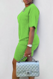 Pink Casual Solid Color Patchwork O Neck Short Sleeve Two Pieces