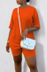Orange Red Casual Solid Color Patchwork O Neck Short Sleeve Two Pieces