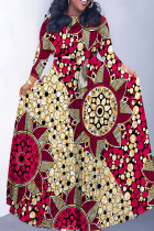 Rose Red Casual Snakeskin Print Leopard Tiger Stripes Pocket With Belt Contrast O Neck Printed Dresses