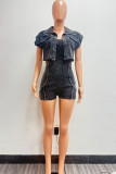 Pink Casual Solid Color Basic Turndown Collar Short Sleeve Two Pieces