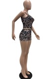 Brown Sexy Casual Leopard Print Basic U Neck Sleeveless Two Pieces