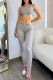 Light Gray Sportswear Letter Print Patchwork Contrast O Neck Sleeveless Two Pieces