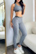 Grey Sportswear Letter Print Patchwork Contrast O Neck Sleeveless Two Pieces