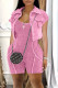 Pink Casual Solid Color Basic Turndown Collar Short Sleeve Two Pieces
