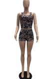 Brown Sexy Casual Leopard Print Basic U Neck Sleeveless Two Pieces